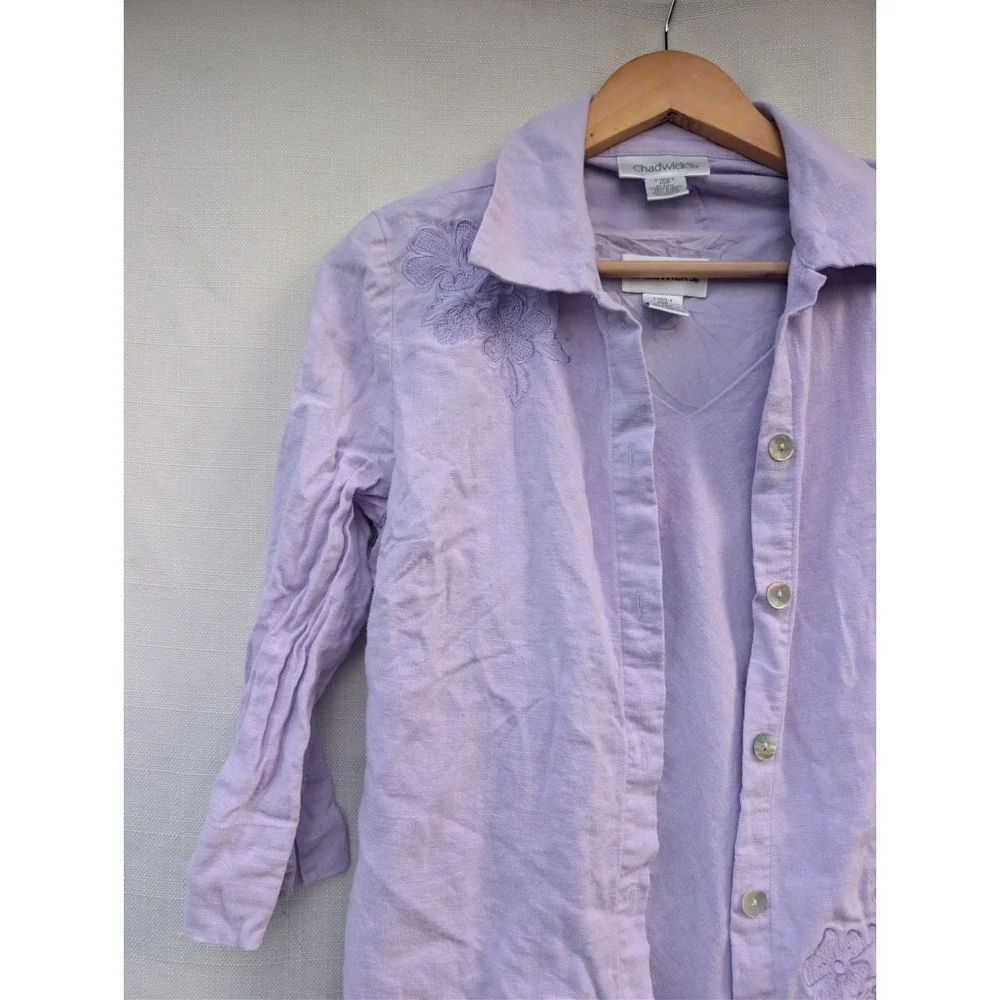 Chadwicks Vintage 90s Dress Set Womens 10P Lilac Linen Coastal Grandmother